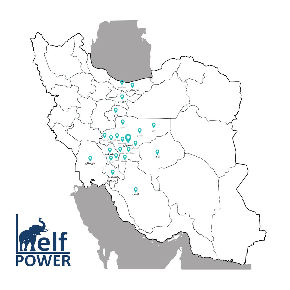 نقشه پراکندگی مشتریان رویش صنعت آیریک تولید کننده جک و پاور هیدرولیک elf power